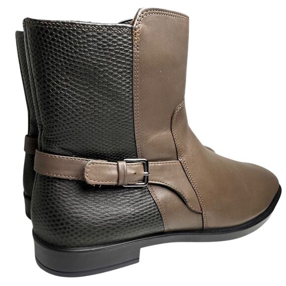 Ecco Side Zip Leather 2 Toned Chelsea Buckle Ankle Booties Women Sz 9 Fisherman - Picture 4 of 13
